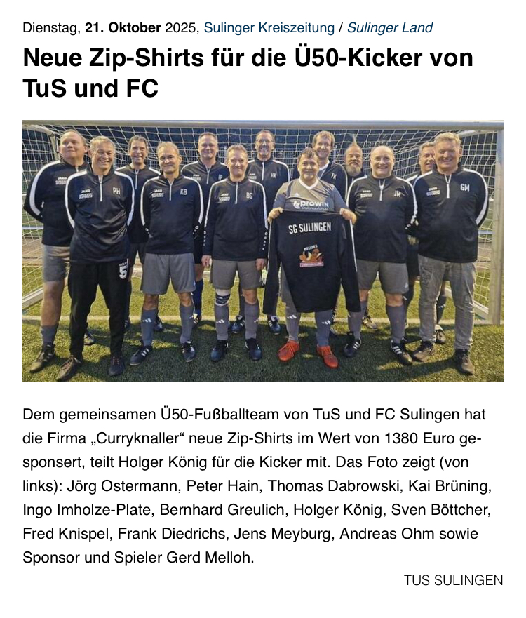Der Bericht aus der Kreiszeitung zum Sponsoring von Gerd Melloh